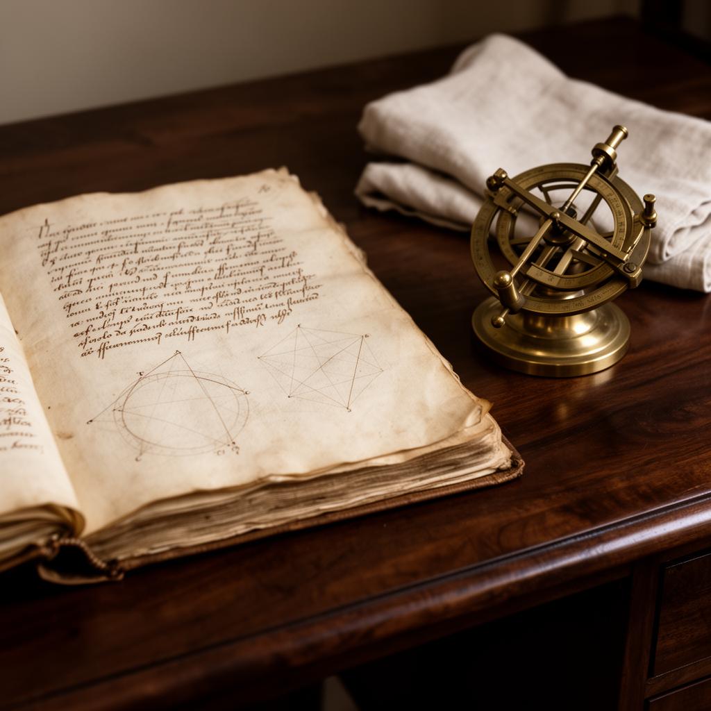 A scholar's desk layered with symbols from Hermetics, Kabbalah, Reiki, and modern science